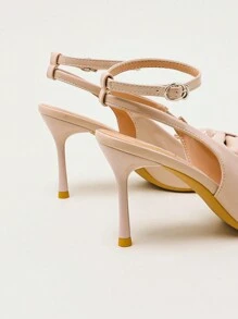 New Stylish Pointed Toe Pink Heels, Elegant Ankle Strap Bowknot Pumps, Slim High Heels For Commuting And Wedding - Baby Pink - View 7