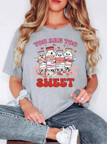 Oversized Style For Women, You Are Too Sweet Nurse Valentine Tshirt, Insulin Diabetes ICU Nurse Tee, Valentine Gift For Nurse, Pharmacist Diabetic Nurse Tshirt, Loose Type Shirt For Women, Perfect For Holiday Parties Or Gift Giving, Soft And Comfortable - 灰色 - 查看 2