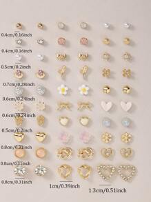 30 Pairs Assorted Cute Pink Bow, Faux Pearl And Rhinestone Flower Earring Set For Women, Daily Wear Jewelry, Holiday Gift