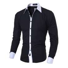 Men's Shirt Slim Fit Stretch Casual Dress Combined - 黑色 - 查看 1