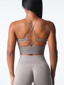 Sports Bras For Women Solid Color Sleeveless Workout Yoga Bra Fitness Sport Seamless Bralette Underwear Running Bras - 卡其色 - 查看 1