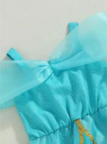 Baby Girls Summer Casual Tutu Romper Blue Short Sleeve Off Shoulder Tulle Romper - Blue - View 6