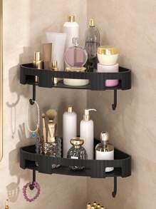 1/2 Punch-Free Bathroom Corner Shelf For Washbasin, Toilet, Kitchen Storage Organizer, Corner Shower Shelves, Bathroom Storage Rack, Punch-Free Shower Shelf For Inside Shower, Shampoo Shower Gel Holder For Shower Wall, Bathroom Caddy Organizer, Shower Caddy Basket, Bathroom Accessories Home Bathroom Decor Fall Decor Back To School - Black - View 3