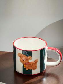1pc Limited Edition Vintage Donkergroene Handgeschilderde Relief Bell Puppy Mok, Koffie/Thee Kopje & Ontbijtbord Cadeau
