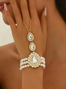 1pc Fashionable & Elegant Pearl Finger Chain Bracelet, New Design Women Beaded Bracelet Suitable For Daily Wear Or Gift To Friends