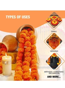 1pc Marigold Garland For Artificial Marigold Flowers For Christmas, Party Wreath, Artificial Flower Wreath, Wedding Decoration, Festival Decor, Spring Shrub Floral, Halloween/Thanksgiving/Fall Decoration Rama Decoration, Valentine's Day, Gift Home Decor Halloween Decor Room Decor - Multicolor - View 7