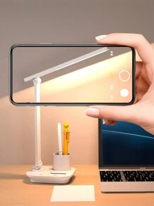1PC LED Folding Desk Lamp USB Rechargeable/Plug-In Touch Dimmable Eye Protection Desk Lamp With Pen Holder For Office Bedroom Dormitory Study - White - View 5