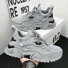 Multi Functional Thick Soled Men's Skateboarding Shoes Sports Shoes, Breathable Mesh Upper And Durable PU/Rubber Sole, Lace Up Casual Sports Shoes With Blue Decoration, Very Suitable For Casual Wear, Versatile Shoe Accessories - Xám - Xem 4