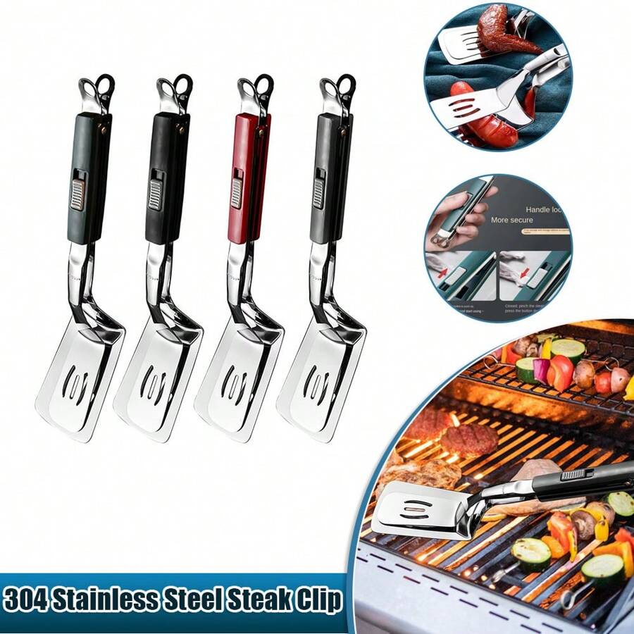 304 Stainless Steel Steak Clip Pancake Barbecue Spatula Clip BBQ Tongs ...