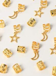 40pcs Star & Moon Pattern Hair Ties, Golden Color Unique Dreadlock Hairpins, Braiding Accessories For Makeup, Party Hair Clips, School Stuff, Hair Accessories - Gold - View 4