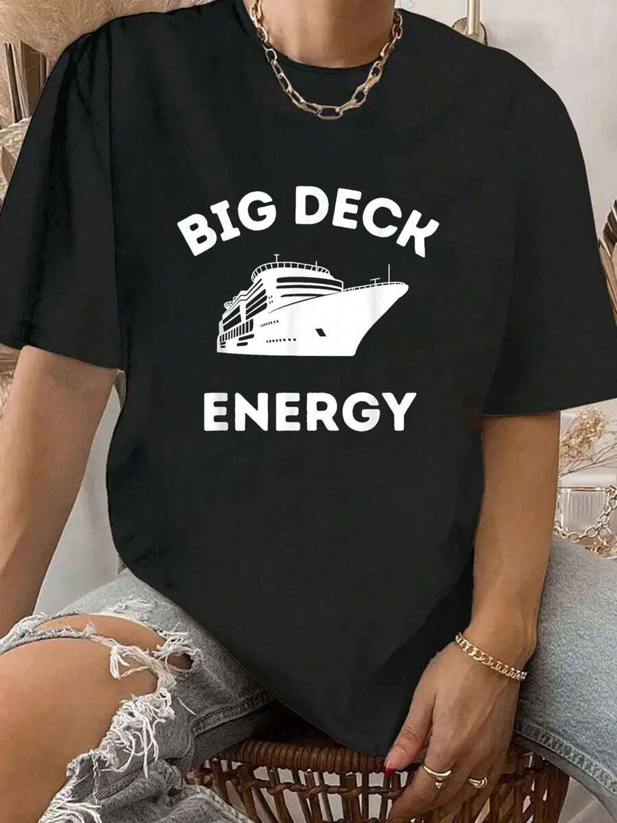 Funny Cruise Ship Shirt For Men - Big Deck Energy T-Shirt - Black - View 1