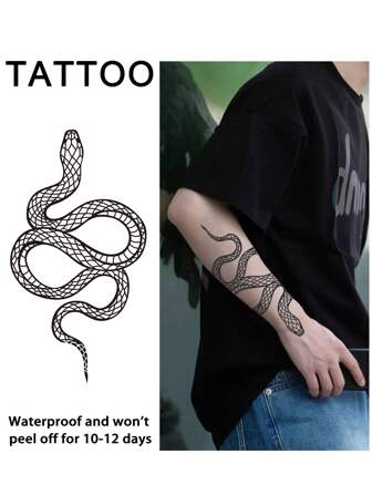 1st orm tillfälliga tatueringar Vattentät Svetttät Håller i 1-2 veckor Realistisk örtjuice Anti-friktion Icke-reflekterande Faux Black falska tatueringar för kvinnor och män Tatueringsdekaler för arm, bröst, ben, mage, midja Modernistisk kroppskonst