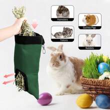 Rabbit Hay Bag Feeder, Dark Green 600D Oxford Cloth Fabric Hay Hanging Feeder Storage For Rabbit Chinchilla Small Animals - Dark Green - View 5