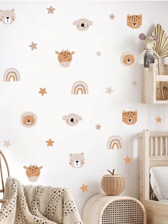 Boho Cloud Star Cartoon Cute Rainbow Bear Animals Star Nursery Wall Decals Art Gifts Kids Room Girls Bedroom Wall Sticker Home Decor