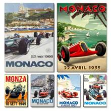 1pc Wall Arts Posters Vintage Car Races Monaco Prix F1 Racing Poster Canvas Painting Grand Prix Edition Racing Wall Art Pictures Home Decor Frameless - Multicolor - View 1