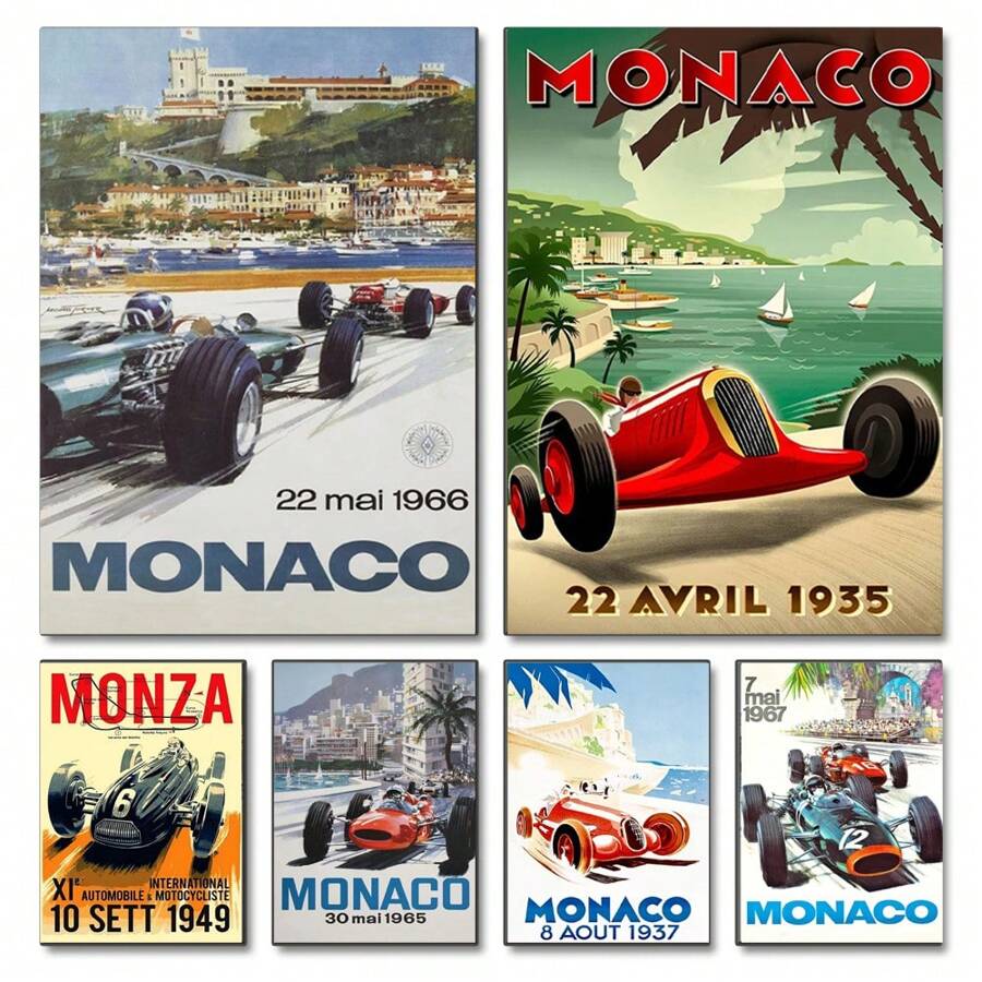1pc Wall Arts Posters Vintage Car Races Monaco Prix F1 Racing Poster Canvas Painting Grand Prix Edition Racing Wall Art Pictures Home Decor Frameless - Multicolor - View 1