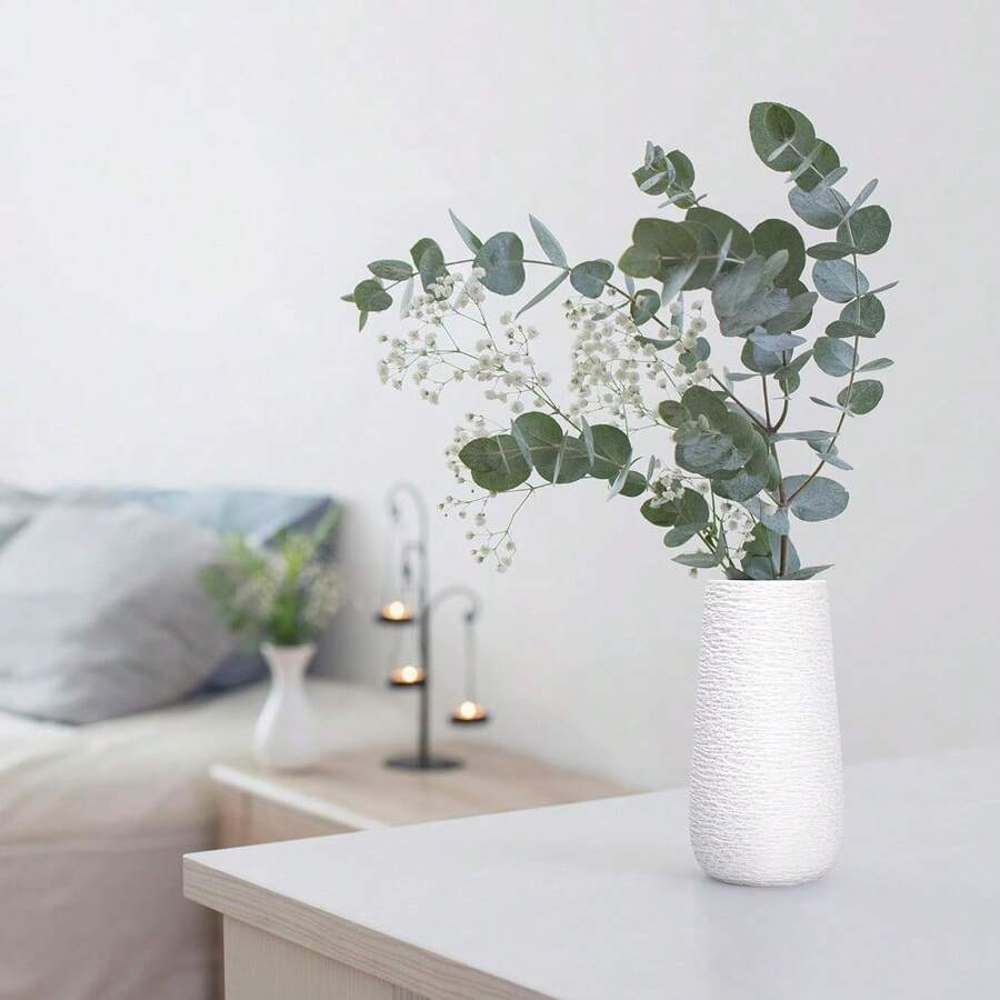 12 Inch Textured White Elegant Oval Ceramic Vase For Flowers, Home Décor Vase With Design Box, VS-LD-C-3 - Textured White - View 1