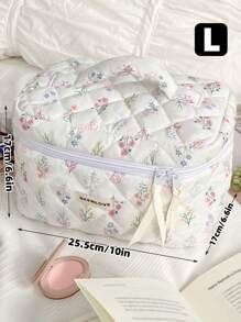 1Pc/Set Delicate Fresh Ditsy Floral Quilted Makeup Bag, Vintage Toiletry Pouch With Handle, Multi-Functional Travel Makeup Bag Handheld, Portable Toiletries Bag Set With Zipper, Large Capacity Cosmetic Storage Bag Suitable For Cosmetics, Lipstick, Jewelry, Tissues, Sanitary Napkins, Gift For New Semester, Winter/Early Spring, Anniversary, Valentine's Day, Vacation, Daily Use, Holiday, Mother's Day Gift, New Style In 2025 (Random Cutting).