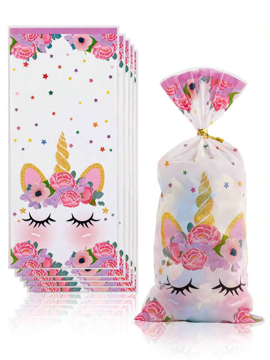 50pcs Unicorn Party Candy Bag Decorations, Unicorn Gift Wrap Clear Gift Bags Party Favor Bags For Bakery, Birthday, Wedding, Shower Party Decoration - Multicolor - View 1