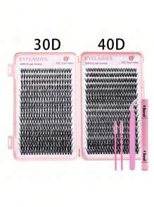 640/590/800 pièces Kit d'extensions de cils, colle double tête et scellant, pinces confortables, set de cils D Curl 8-16mm - sans parfum, kit de cils pour fêtes et maquillage de Noël