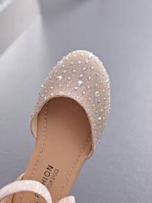 1 Pair Girls Rhinestone Sequin Princess Mary Jane Sandals, Closed Toe Soft Bottom High Heel Dance Shoes With Ankle Strap