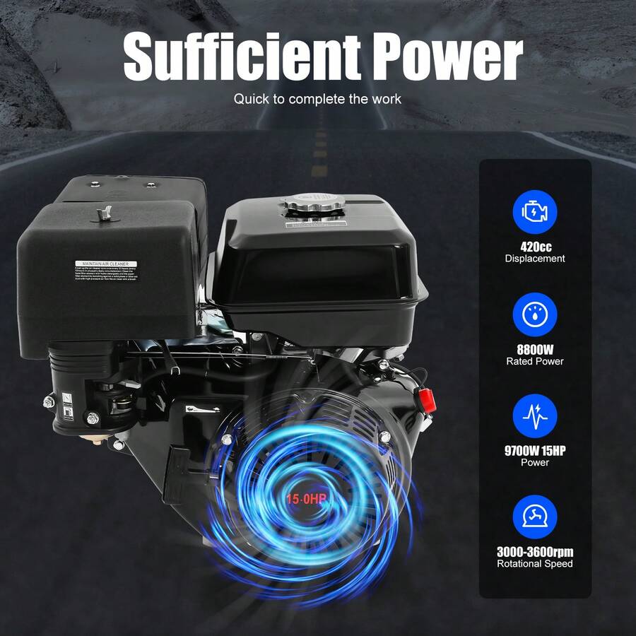 ZhdnBhnos 420CC Gasoline Engine 4 Stroke 15HP OHV Petrol Water Pump Engine 9700W Vibrators Engine Generators Engine Dosing Machines Engine - Black - View 1