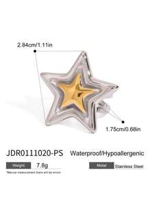 Uworld 1Pc Of Simple And Fashionable Gold And Silver Color Matching Five-Pointed Star Stainless Steel Open Ring 18K Gold-Plated Suitable For Daily Wear Holidays Commuting Parties Etc. - Star - View 8