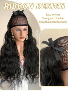 30-Inch Black Wavy Synthetic Fiber Clip-In Hair Extensions, Creates Long Ponytail Look - Black - View 8