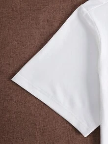 Rose Flower & Text Print Round Neck Short Sleeve T-Shirt For Women - White - View 5