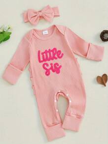 Baby Girl Winter Clothes Newborn Little Sister Going Coming Home Outfit Ruffle Mitten Romper Cute Ribbed Jumpsuit - 粉色 - 查看 4