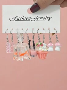 10pcs/30pcs Cross-Border New Dopamine Cute Resin Small Fish, Strawberry, Pineapple, Heart, Ice Cream Dangle Earrings Set - Style6 - View 16