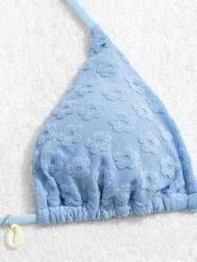 性感休闲度假女士特殊材质吊带比基尼泳装套装，适合夏季海滩度假 - 淺藍色 - 查看 3