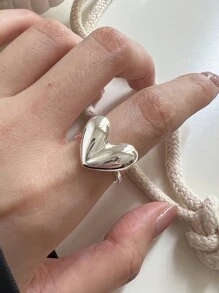 优雅简约 S925 纯银实心心形开口戒指，百搭女士戒指 - 白色 - 查看 1