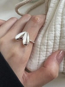 优雅简约 S925 纯银实心心形开口戒指，百搭女士戒指 - 白色 - 查看 5