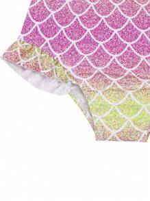 3-Piece Young Girl Mermaid Tail Bikini Set With Mesh, Swimwear Costume