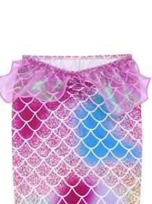 3-Piece Young Girl Mermaid Tail Bikini Set With Mesh, Swimwear Costume