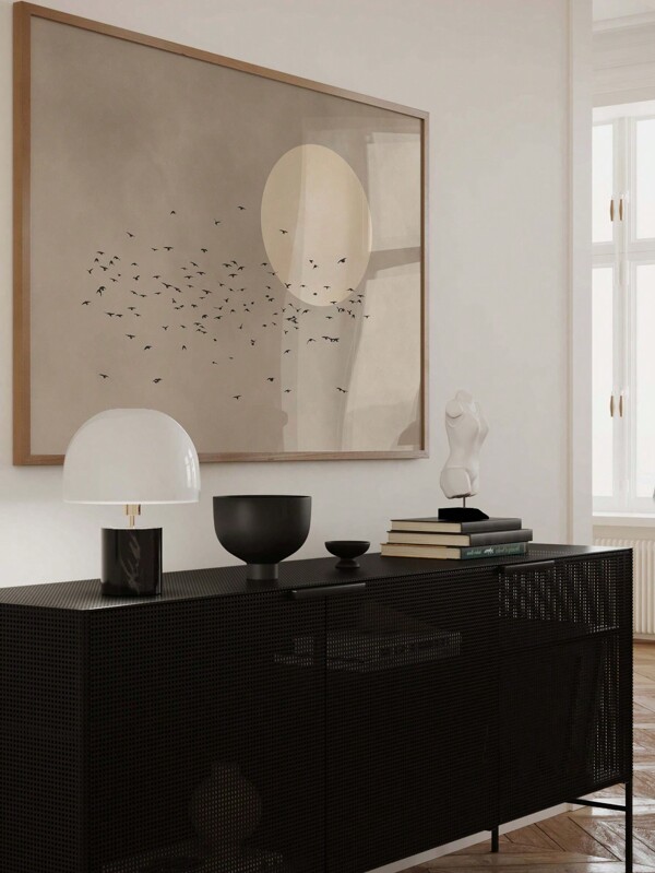 Neutral Flying Birds Wall Art Print, Beige Sun, Japandi Art, Abstract Landscape, Living Room Decor,Bedroom,Above Bed,For Living Room Bedroom Or Other Room Decor,No Frame