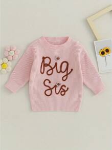 Suéter de otoño para niña, jersey de punto de manga larga con cuello redondo y estampado floral bordado. - Rosa - Ver 2