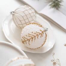 Christmas Decorative Ball Ornaments Set, 3Pcs Shiny Plush Sequin Christmas Tree Ball Pendant - Beige - View 4