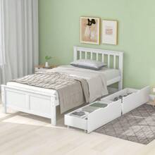 Wooden Bed, Single Bed, Youth Bed, Adult Bed, With Storage Drawers, Pine Structure, White (90x200cm)