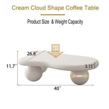 40 Inch Cloud Shaped Coffee Table With 3 Ball Legs For Living Room, Cream White /Black - Cream White - View 11