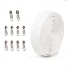 1 套 = 450 厘米拉链 + 10 个拉链头，3# 尼龙拉链，10 种颜色，带银灰色拉链头，适用于服装、箱包、户外帐篷等。