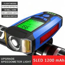 1 Đồng hồ đo tốc độ xe đạp đa chức năng có đèn, màn hình hiển thị pin, còi, đèn trước xe đạp có thể sạc lại qua USB - màu đen - Xem 14