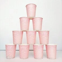 10pcs/20pcs/50pcs Light Pink Rhinestone Paper Cups, Pink Paper Cups, Pink Party Cups Disposable Coffee Cups Valentine's Day Beverage Drinking Cups For Bridal Shower Bachelorette Party Anniversary Birthday Pink Bow Party Supplies - Pink - View 6