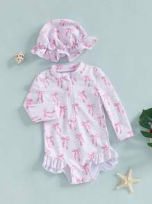 Baby Girl Long Sleeve Solid Bathing Suit Toddler Girl One Piece Ruffles Swimsuit Infant Girl Ruffle Rash Guard - White - View 2