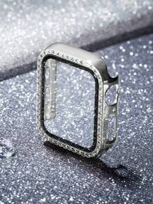 1个男女通用银色钻石装饰超薄钢化玻璃表壳，防刮保护套，兼容 38/40/41/42/44/45/46/49mm，兼容 Series Ultra/SE/11/10/9/8/7/6/5/4/3/2/1，智能手表表壳配件