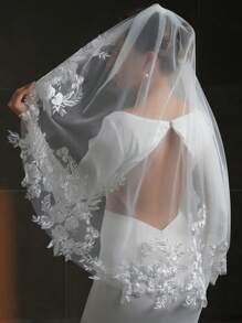 1 pièce Voile de mariée en dentelle florale avec peigne en métal, longueur jusqu'au bout des doigts 95 cm (37,4 pouces), pour la mariée, blanc ivoire - Multicolore - Voir 5