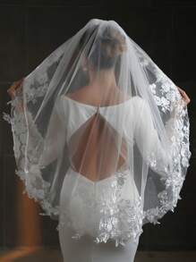 1 pièce Voile de mariée en dentelle florale avec peigne en métal, longueur jusqu'au bout des doigts 95 cm (37,4 pouces), pour la mariée, blanc ivoire - Multicolore - Voir 6