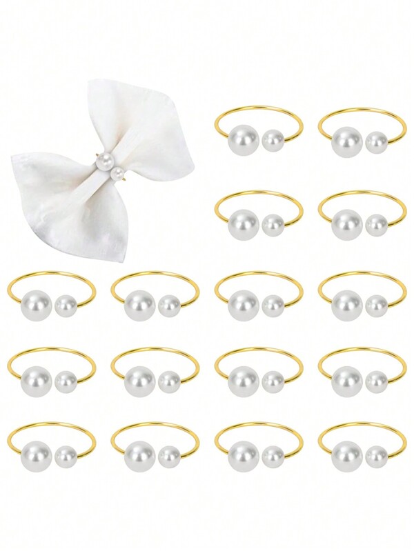 6pcs Pearl Napkin Rings - Gold Napkin Holder Table Napkin Buckles For Dinning Table Setting Christmas Wedding Party Supplies (Pearl-Gold )