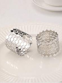 Wave Shaped Napkin Ring, Creative Geometric Mouth Cloth Scarf Buckle, Stainless Steel Hollow Napkin Ring -4cm/1.58in, Family Gatherings, Dinner Parties, Seasonal Gourmet Table Decorations, Valentine's Day And Holiday Parties -4 Gold And Silver -4cm